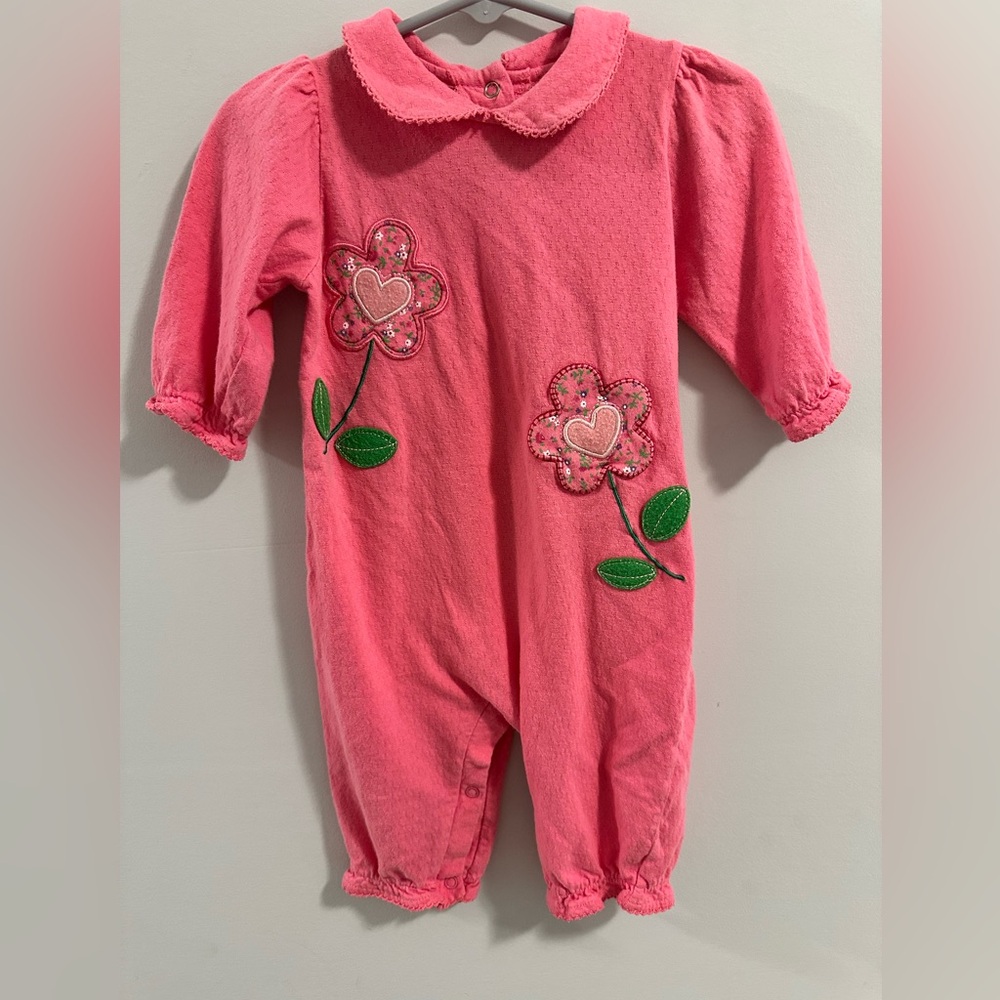 Vintage Baby Okie Dokie Pink Floral Jumpsuit Onesie Romper